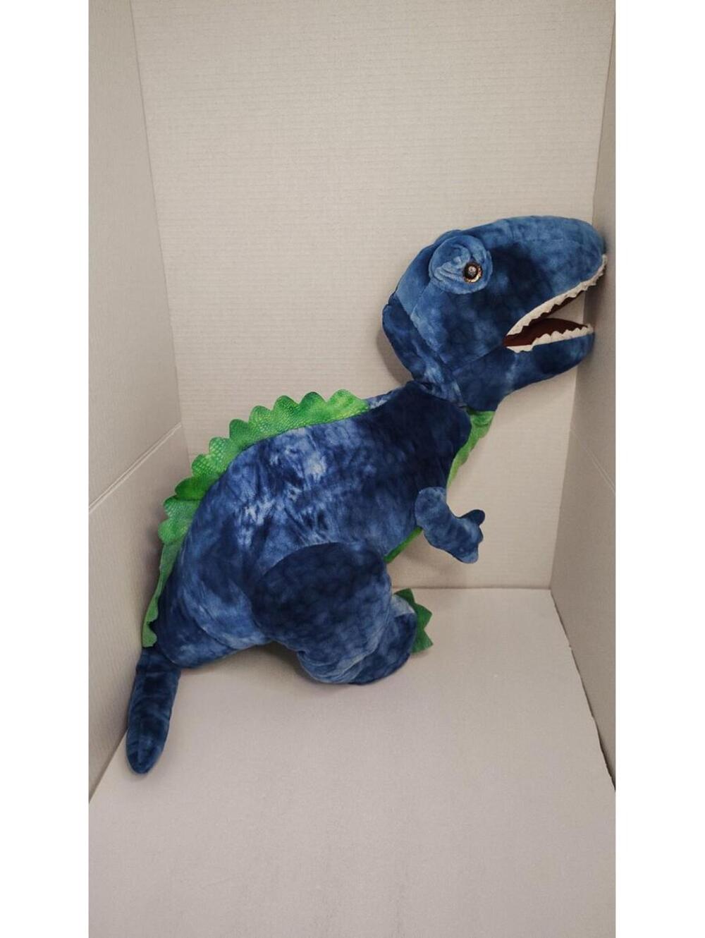 Large Blue Dinosaur Plush 28” Stuffed Animal Green Spikes Soft Toy Kids Room Dec